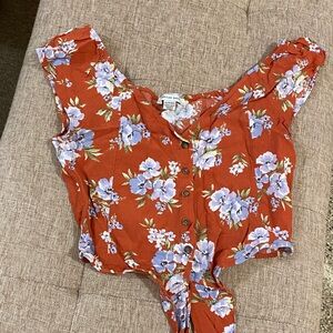 American Eagle Outfitters Orange Floral Blouse
